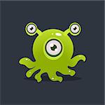 Green Octopus Alien Cute Childish Flat Vector Bright Color Drawing Isolated On Dark Background