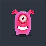 Pink Alien With Funnel Ears Cute Childish Flat Vector Bright Color Drawing Isolated On Dark Background