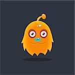 Furry Yellow Alien Cute Childish Flat Vector Bright Color Drawing Isolated On Dark Background