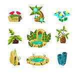 Landscape Elements Collection Of Flat Vector Cute Isolated Icons For The Flash Game Design On White Background