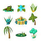 Landscape Elements Set Of Flat Vector Cute Isolated Icons For The Flash Game Design On White Background