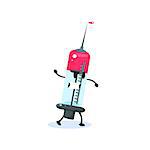 Syringe Cartoon Character  Simple Flat Vector Drawing In Childish Fun Style Isolated On White Background