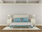 Bedroom in classic style with white double bed and nightstand - 3d rendering