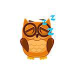 Sleeping Brown Owl Adorable Emoji Flat Vector Caroon Style Isolated Icon