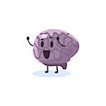 Brain Primitive Style Cartoon Character In Flat Childish Vector Design Illustration Isolated On White Background