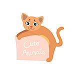 Cat With The Template For The Message Cute Childish Colorful Flat Vector Illustration On White Background