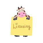 Cow With The Template For The Message Cute Childish Colorful Flat Vector Illustration On White Background