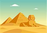 Pyramids And Sphynx Flat Bright Color Simplified Vector Illustration In Realistic Cartoon Style Design