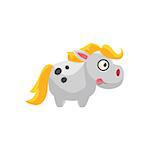 White Horse Simplified Cute Illustration In Childish Colorful Flat Vector Design Isolated On White Background