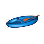 Wooden canoe in blue design with paddle on white background