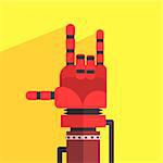 Robot Hand Making Sign Of Horns Icon In Weird Graphic Flat Vector Style On Bright Color Background