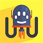 Robot Separated Head Charcter Portrait Icon In Weird Graphic Flat Vector Style On Bright Color Background