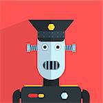 Military Officer Robot Character Portrait Icon In Weird Graphic Flat Vector Style On Bright Color Background