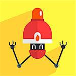 Fire Alarm Robot Character Portrait Icon In Weird Graphic Flat Vector Style On Bright Color Background