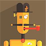 English Gentleman Robot Character Portrait Icon In Weird Graphic Flat Vector Style On Bright Color Background