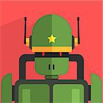 Soldier Robot Character Portrait Icon In Weird Graphic Flat Vector Style On Bright Color Background