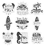 Surfing Holidays Vintage Stamp Collection Of Monochrome Vector Design Labels On White Background