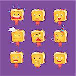 Sandwich Character Set Of Flat Childish Funny Design Vector Drawings Isolated On Dark Background