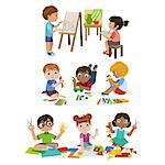 Kids Learning Craft Set Of Colorful Simple Design Vector Drawings Isolated On White Background