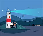 Light House Seascape Flat Bright Color Simplified Vector Illustration In Realistic Cartoon Style Design