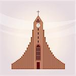 Modern Protestant Church Building Flat Bright Color Simplified Vector Illustration In Realistic Cartoon Style Design