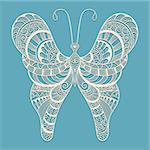 Vector Lacy Doodle Butterflyon Blue Background