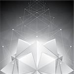 Three-dimensional polygonal shapes on dark geometric background