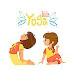 Two Girls Doing Yoga Asana Bright Color Cartoon Childish Style Flat Vector Drawing On White Background
