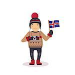 Photographer With The Flag Of Iceland Flat Bright Color Simplified Vector Illustration In Fun Cartoon Style Design