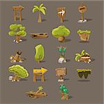 Landscaping Design Set Of Flat Vector Icons For The Flash Game Design