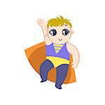 Boy Dressed As Superhero With Orange Cape Funny And Adorable Flat Isolated Vector Design Illustration On White Background