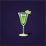 Herbal Cocktail  Outlined Flat Vector Sticker In Cartoon Design Isolated On Dark Background