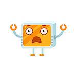 Shocked Little Robot Character Simple Flat Vector Icon In Childish Cute Style Isolated On White Background