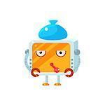 Sick Little Robot Character Simple Flat Vector Icon In Childish Cute Style Isolated On White Background