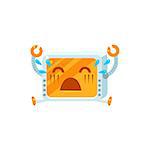 Crying Little Robot Emoji Simple Flat Vector Icon In Childish Cute Style Isolated On White Background