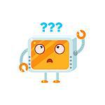 Puzzled Little Robot Emoji Simple Flat Vector Icon In Childish Cute Style Isolated On White Background
