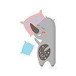 Rhino Sleeping In Bed Creative Funny And Cute Flat Design Vector Illustration In Simplified Mulicolor Style On White Background