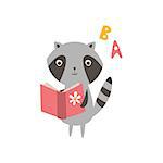 Raccoon Reading A Book Creative Funny And Cute Flat Design Vector Illustration In Simplified Mulicolor Style On White Background