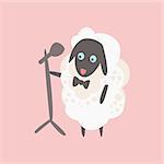 Sheep With Microphone On Stage Creative Funny And Cute Flat Design Vector Illustration In Simplified Mulicolor Style On White Background