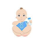 Baby In Blue Holding Baby Powder Flat Simple Cute Style Cartoon Design Vector Illustration Isolated On White Background