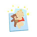 Baby In Red Sleeping With Teddy Bear Flat Simple Cute Style Cartoon Design Vector Illustration Isolated On White Background
