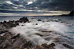 Time lapse view of waves on rocky beach