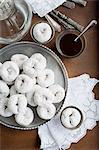 Tray of donuts with coffee