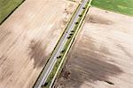 Aerial view of fields and road, Welzow, Brandenburg, Germany