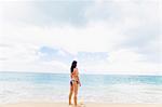 Woman wearing bikini on beach, St Maarten, Netherlands