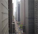 Elevated view of rush hour between skyscrapers, New York, USA