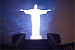 Stairway and Christ the Redeemer at night, Rio De Janeiro, Brazil