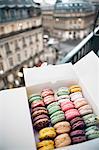 Colorful macarons in box