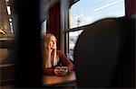 Young woman in train