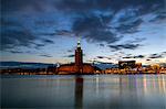 Stockholm city hall at dusk, Sweden